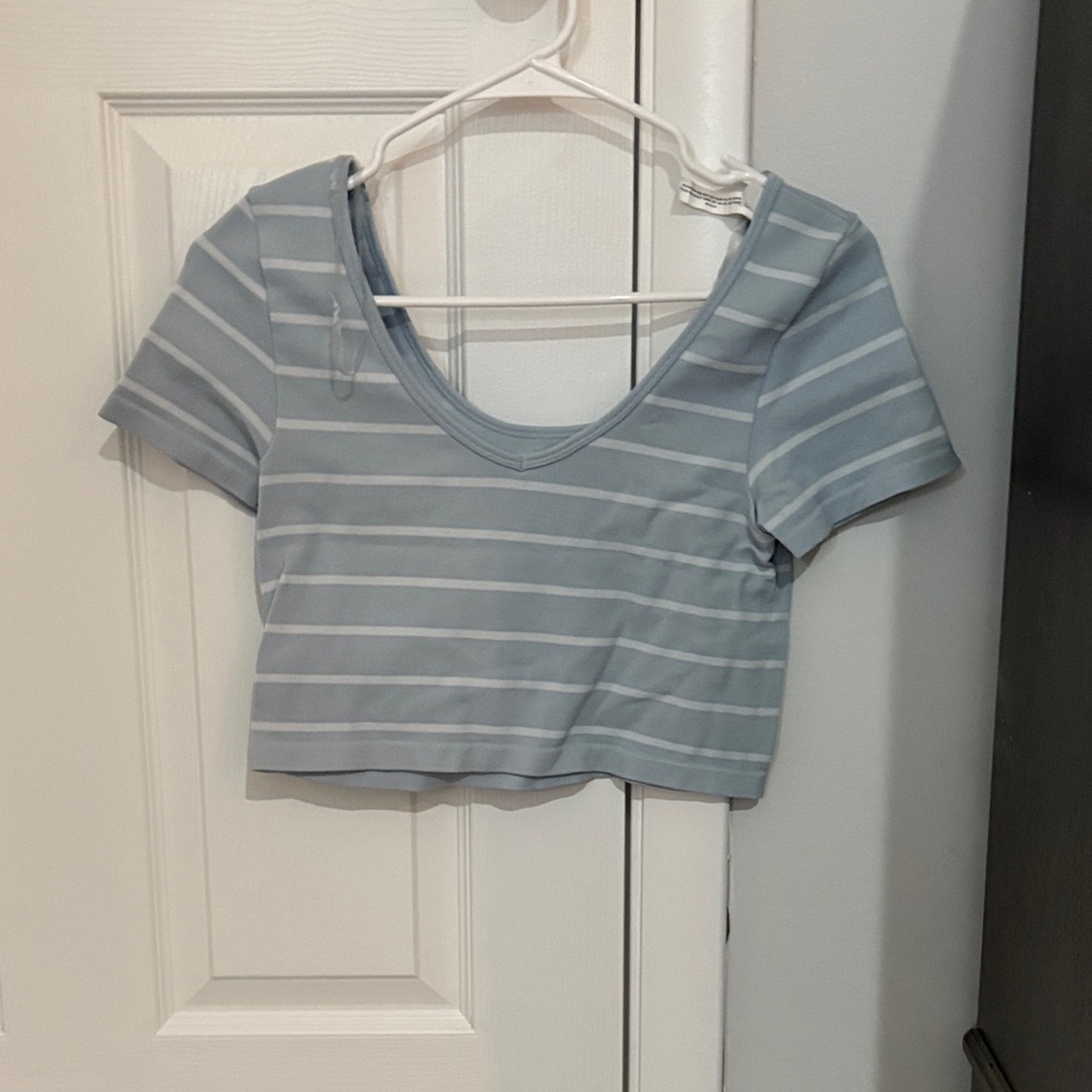 Aeropostale Light Blue and White Striped Crop Top